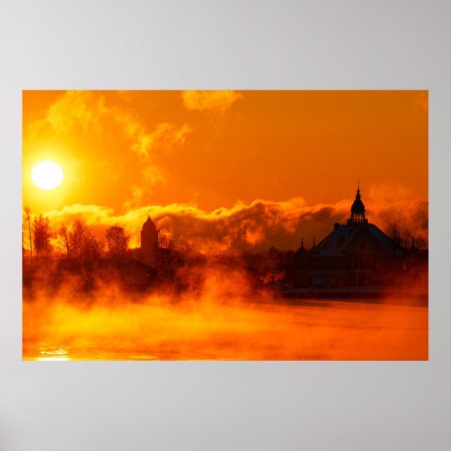 Flaming morning sunrise in Helsinki poster (Front)