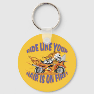 Flaming Motorcycle Skull Key Ring