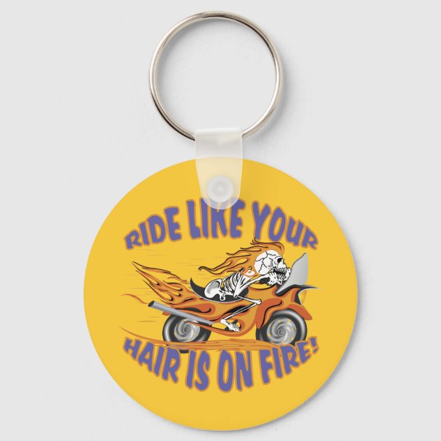 Flaming Motorcycle Skull Key Ring (Front)