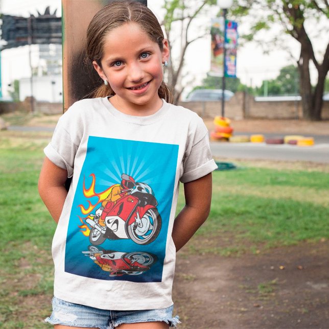 Flaming Motorcyclist Girls T-Shirt (Creator Uploaded)