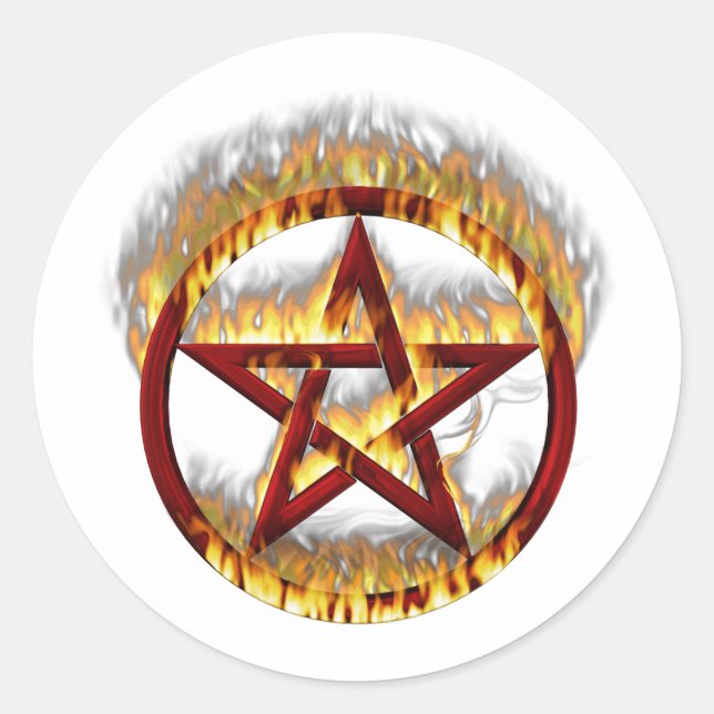 Flaming Pentagram Classic Round Sticker (Front)