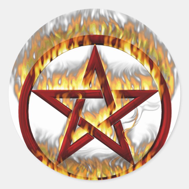 Flaming Pentagram Classic Round Sticker (Front)