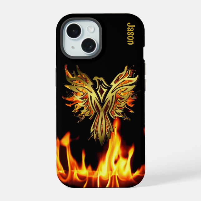 Flaming Phoenix on Black Case-Mate  iPhone 15 Case (Back)