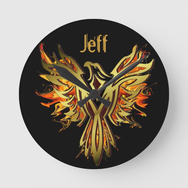 Flaming Phoenix Personalised  Round Clock (Front)