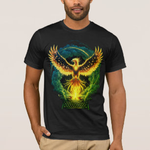 Flaming Phoenix Rising from Typewriter T-Shirt
