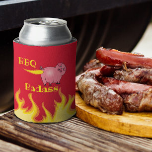 Flaming Pig Butt BBQ Badass Can Cooler