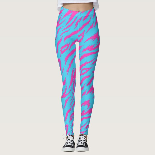 Flaming Pink Leggings with Light Blue Background (Front)