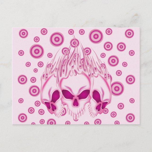 Flaming Pink Skulls Postcard (Front)