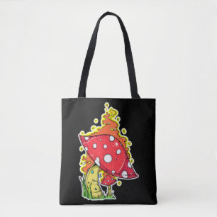 Flaming Psychedelic Mushroom Illustration Art Tote Bag
