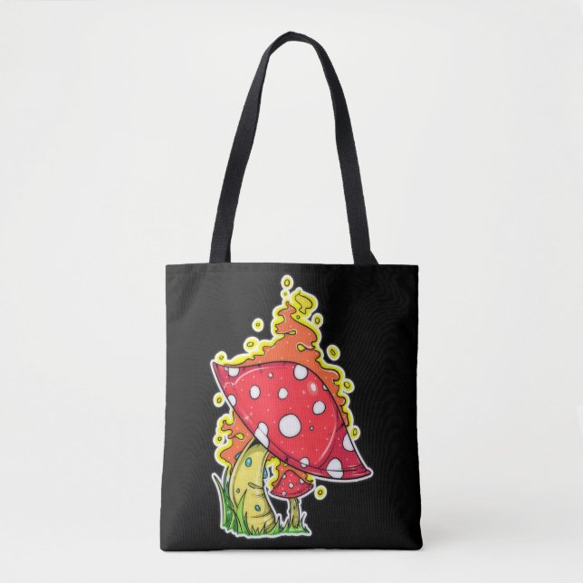 Flaming Psychedelic Mushroom Illustration Art Tote Bag (Front)