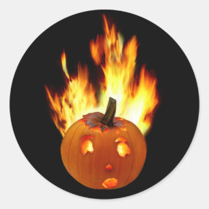 Flaming Pumpkin Classic Round Sticker