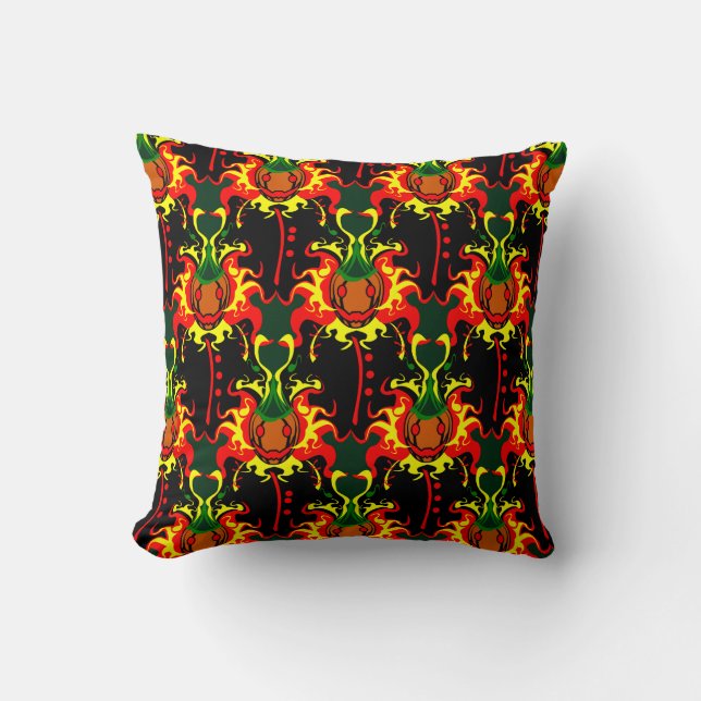 Flaming Pumpkin Head Box Interlocking Pattern Cushion (Front)