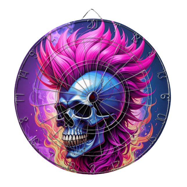 Flaming Punk Skull Dartboard (Front)