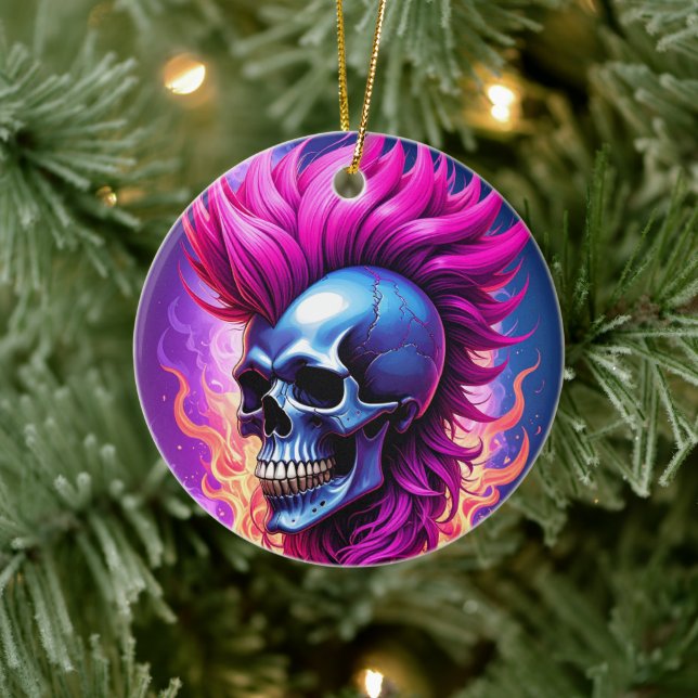 Flaming Punk Skull Ornament (Tree)