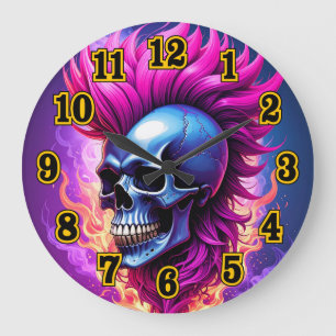 Flaming Punk Skull Wall Clock