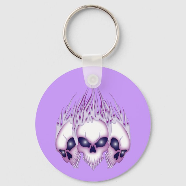 Flaming Purple Skulls Key Ring (Front)
