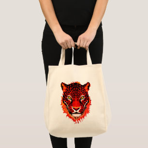 Flaming Red Leopard Head Tote Bag