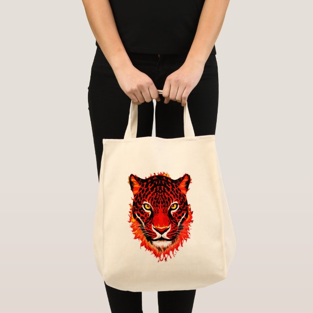 Flaming Red Leopard Head Tote Bag (Front (Product))