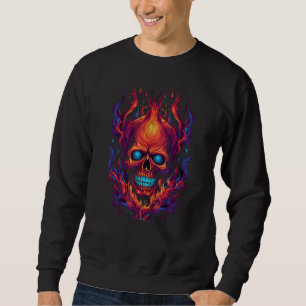 Flaming Red Orange & Blue Skull Graphic Sweatshirt
