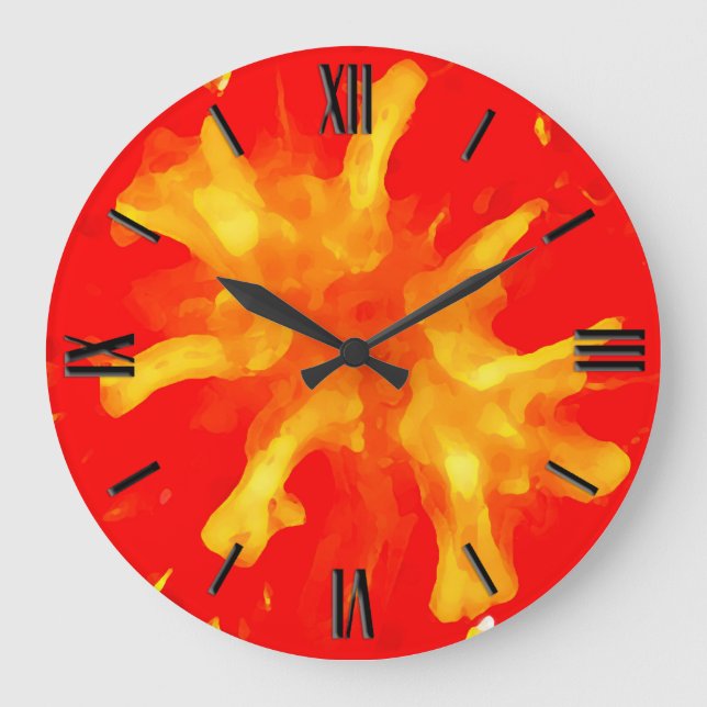 Flaming red pop art tomato large clock (Front)