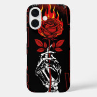 Flaming Red Rose and Skull Hand Urban Grunge