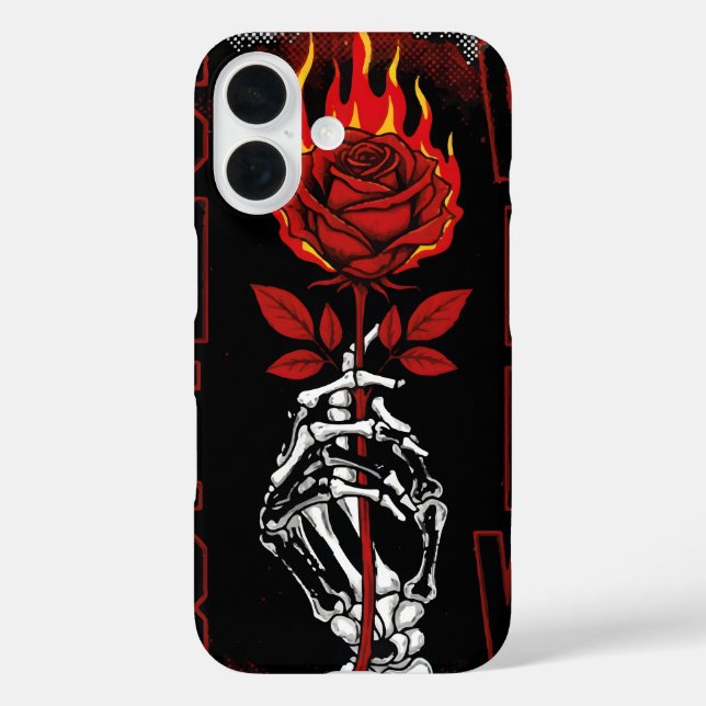 Flaming Red Rose and Skull Hand Urban Grunge Case-Mate iPhone Case (Back)