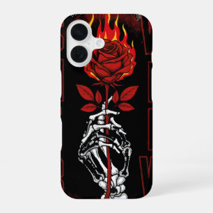 Flaming Red Rose and Skull Hand Urban Grunge iPhone 16 Case