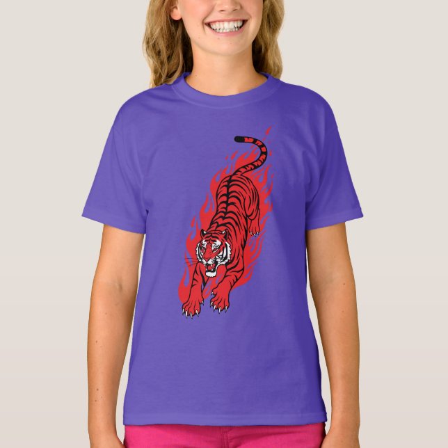 Flaming Red Tiger – Fierce Fire Beast Tee (Front)
