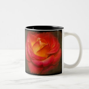Flaming Rose on Parchment Two-Tone Coffee Mug