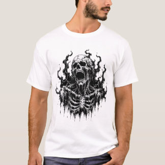Flaming Screaming Skeleton Gothic Horror T-Shirt