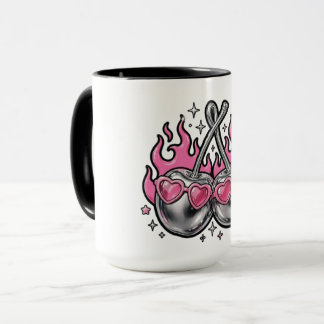 Flaming Silver Chrome Cherries Mug - Y2K