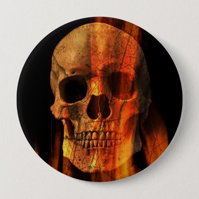 Flaming Skull 10 Cm Round Badge (Front)