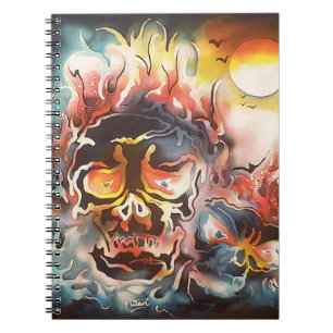 flaming skull abstract art spiral notebook