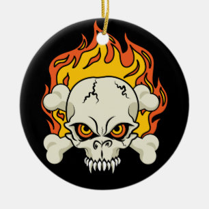 Flaming Skull and Crossbones Ceramic Tree Decoration