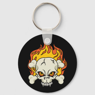 Flaming Skull and Crossbones Key Ring
