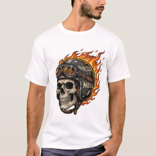 Flaming Skull Biker Helmet Retro Motorcycle Rider  T-Shirt