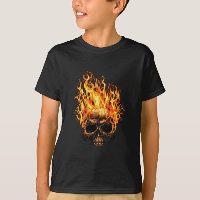 Flaming-Skull-(Black) T-Shirt (Front)