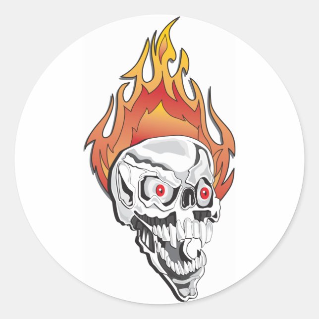Flaming Skull Classic Round Sticker (Front)