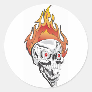 Flaming Skull Classic Round Sticker