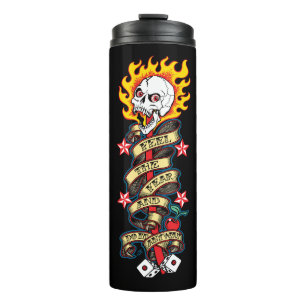 Flaming Skull Feel the Fear Thermal Tumbler
