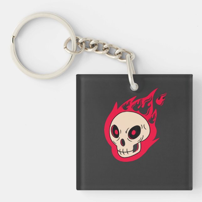 Flaming Skull Fire Design Keychain (Front)