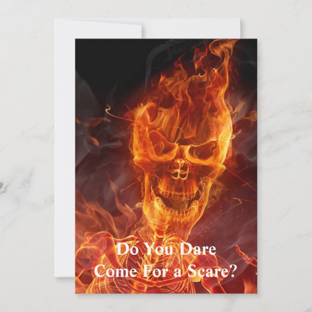 Flaming Skull Halloween Invite With Bloody Text (Front)
