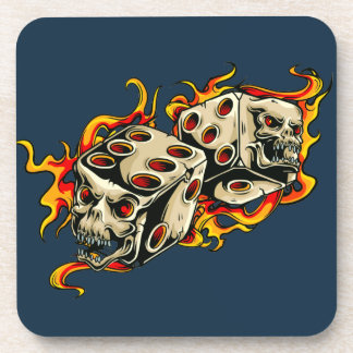 Flaming Skull Lucky Dice. Coaster