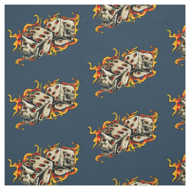 Flaming Skull Lucky Dice Fabric (Swatch)