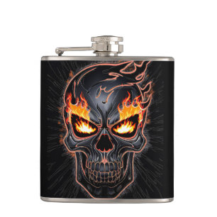 Flaming Skull - Metal Engraving Art #2 Hip Flask