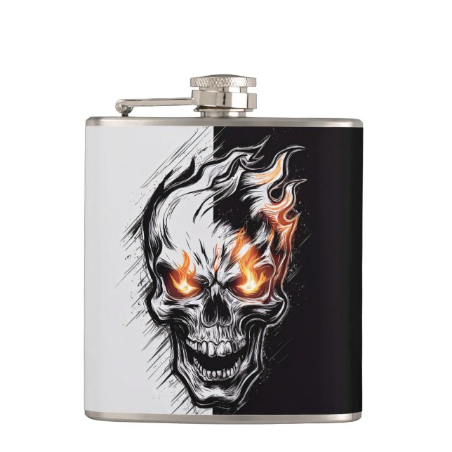 Flaming Skull - Metal Engraving Art #4 Hip Flask (Front)