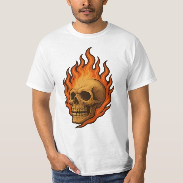 Flaming Skull of Rebirth Fiery Power Design T-Shirt (Front)