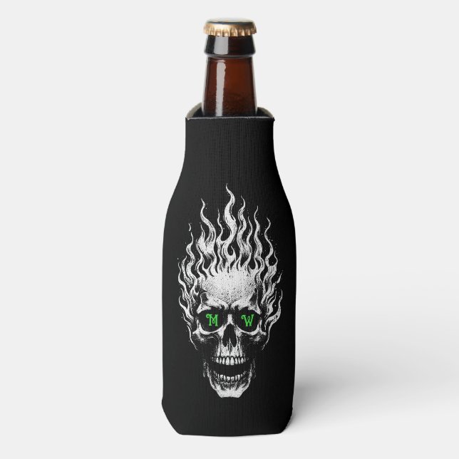 Flaming Skull Personalized Bottle Cooler (Bottle Front)