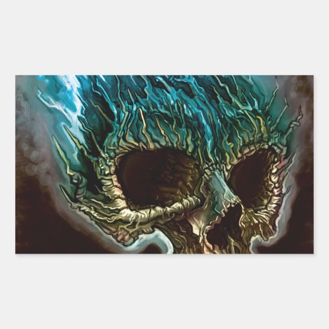 Flaming Skull Rectangular Sticker (Front)