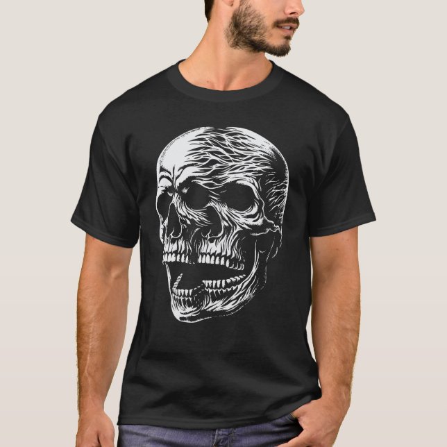 Flaming Skull Scream - Dark Gothic Skull T-Shirt (Front)